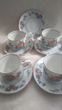 美濃焼 庫山窯 カップ&ソーサーセット 4客　昭和レトロ