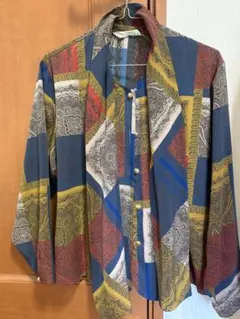 総柄シャツ ボウタイブラウス ヴィンテージ 古着 レトロ