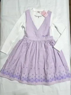 メゾピアノ　長袖　春　ワンピース　ラベンダー　紫　140 発表会　卒業式　刺繍