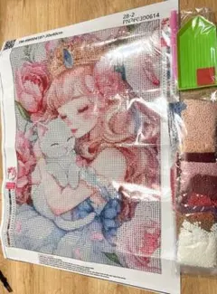 ダイヤモンドアート 女の子 白猫 キット 30✕40