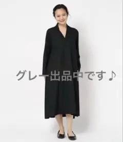 ミズイロインド スキッパー ロングワンピース 異素材 背面切替 長袖 グレー