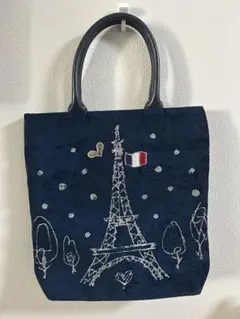 美品　シンクビー　JAL限定　エッフェル塔　フランス国旗　トートバッグ　刺繍