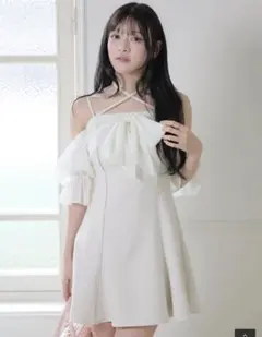 ダーリッチ バックリボンフラワーレースティアードロングドレス WHT