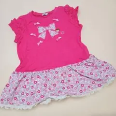 ミキハウス110ピンク花柄フリルリーナちゃん半袖Tシャツチュニック女の子