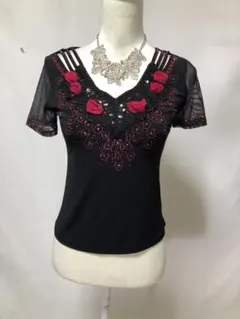 社交ダンス練習着レッスン着パーティー。お花モチーフビジュトップスドレス