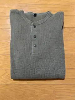 OLD UNIQLOヘンリーネックサーマルワッフル生地モスグリーンLサイズy2k