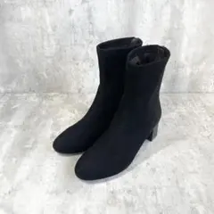 あしながおじさん【23.0cm】ブーツ 黒 ショート 美脚ヒール 通勤 上品