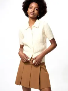 新品 UNIQLO ユニクロ リブポロカーディガン/半袖 ホワイト Lサイズ