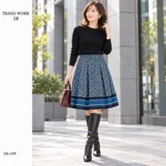 新品タグ付 TRANS WORK トランスワーク 38 幾何学柄 フレアスカート