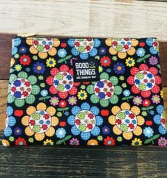 レトロ柄】ハンドメイド レトロフラワー マチあり/ファスナーポーチ