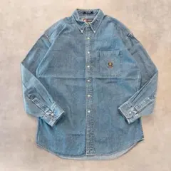 チャップス ラルフローレン デニムシャツ 古着 刺繍 ブルー M 青 14471
