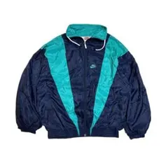 90s ナイキ NIKE 刺繍 ナイロンジャケット ネイビー×グリーン XL