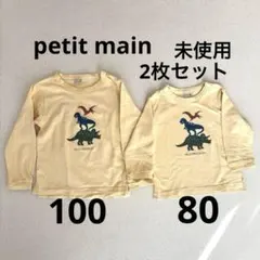 【未使用】petit main 恐竜ロンT 2枚セット（80＆100cm）お揃い