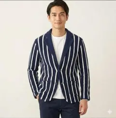 【極上の肌触り】SHIPS シップス パイル地 ストライプ ジャケット L