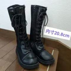 内寸20.8cm　ブラック メッシュ レースアップ ミドルブーツ