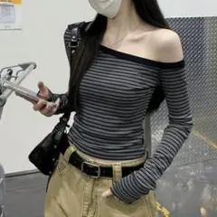 SHEIN ワンショルダー 長袖 ストライプトップス