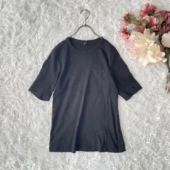 UNIQLOユニクロリブクルーネックT（5分袖）X L 黒系　シンプルカジュアル