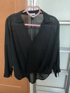 シースルーブラック五分袖シャツ