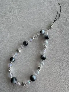 黒と透明の星形ビーズストラップ（0321）