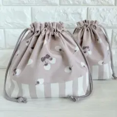 お弁当袋&コップ袋　給食袋　巾着袋　いちご　くすみカラー　入園　入学