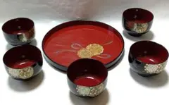 kansai urushi お椀5個　お盆1個　セット　山中漆器のサムネイル