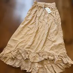 新品　ZARAベージュ フリル付き ロングスカート