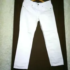ジーユー【M】メンズ ストレート デニムパンツ 綿 オールシーズン ホワイト