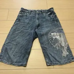 虎の刺繍入りデニムハーフパンツ キッズ160