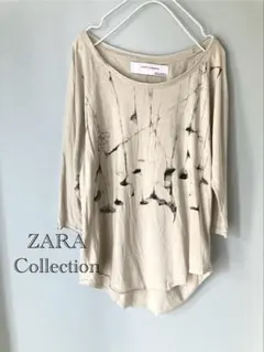 ZARA 装飾付き ベージュ カットソー トップス ラウンドヘム Mサイズ