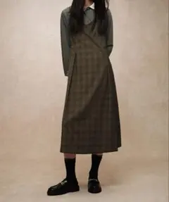 【新品】h&m vネックキャミワンピース　ブラウン　チェック　Sサイズ