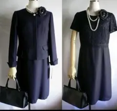 13号リファンネ 東京ソワール紺ノーカラースーツ卒業式入学式