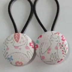 くるみボタン　ヘアゴム　38ミリ　猫➀　2種セット