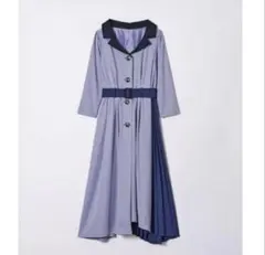 REDYAZEL 裾配色サイドプリーツ7分袖ワンピース