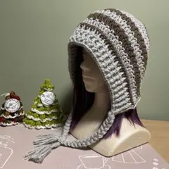 ボンネット　バラクラバ　ニット帽　ハンドメイド　手編み　かぎ編み