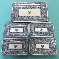 藍色の長方形和皿5枚セット 美濃焼風　皿5枚セット