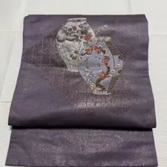 淡い赤紫色に雪化粧の花と絞り　名古屋帯 淡い赤紫色に雪化粧の花と絞り 名古屋帯 - メルカリ