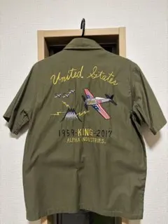 Alpha Industries 刺繍 半袖シャツ オリーブ Sのサムネイル