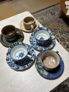 【最終価格です】　有田焼　しん窯　青花コーヒーカップ＆ソーサー2客　他有田焼器