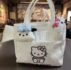 【新品】ハローキティ ファスナー付き トートバッグ ホワイト