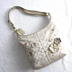 美品！COACH　2WAYショルダーバッグ　シグネチャー　ティーローズ　ゴールド