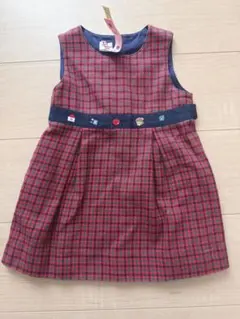 クリーニング済み。ファミリア チェック柄 刺繍 ワンピース 90サイズ