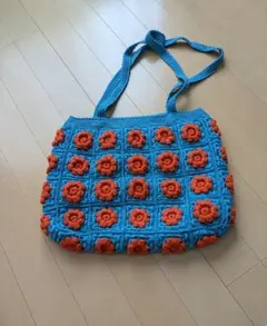 最終値下げ❢❢青とオレンジの花柄バッグ