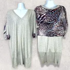 ★ESCADA サマーニット 素材切り替え Vネック ゆったり 【L】グレー