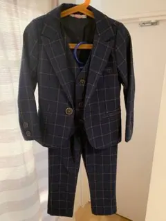 【卒服】ネイビー チェック フォーマルスーツ 3点セット
