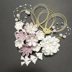 つまみ細工髪飾り　結婚式　卒業式　ウェディング　花モチーフ ヘアピンセット　水引