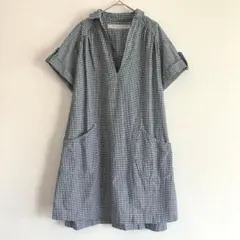 美品 グランマママドーター チュニックワンピース 半袖 スキッパー チェック Fのサムネイル