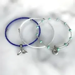 海のモチーフ ホエーテール 貝 ターコイズ 3点セット