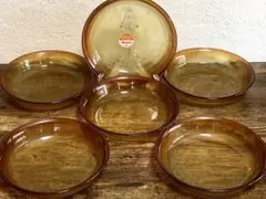 70年代ビンテージ アルコロック シエラ アンバー プレート 6枚セット 未使用