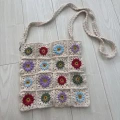 ハンドメイド クロシェ編み フラワーモチーフ ショルダーバッグのサムネイル
