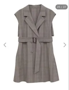 earth music&ecology チェック柄　ショートジレンチ　ブラウン